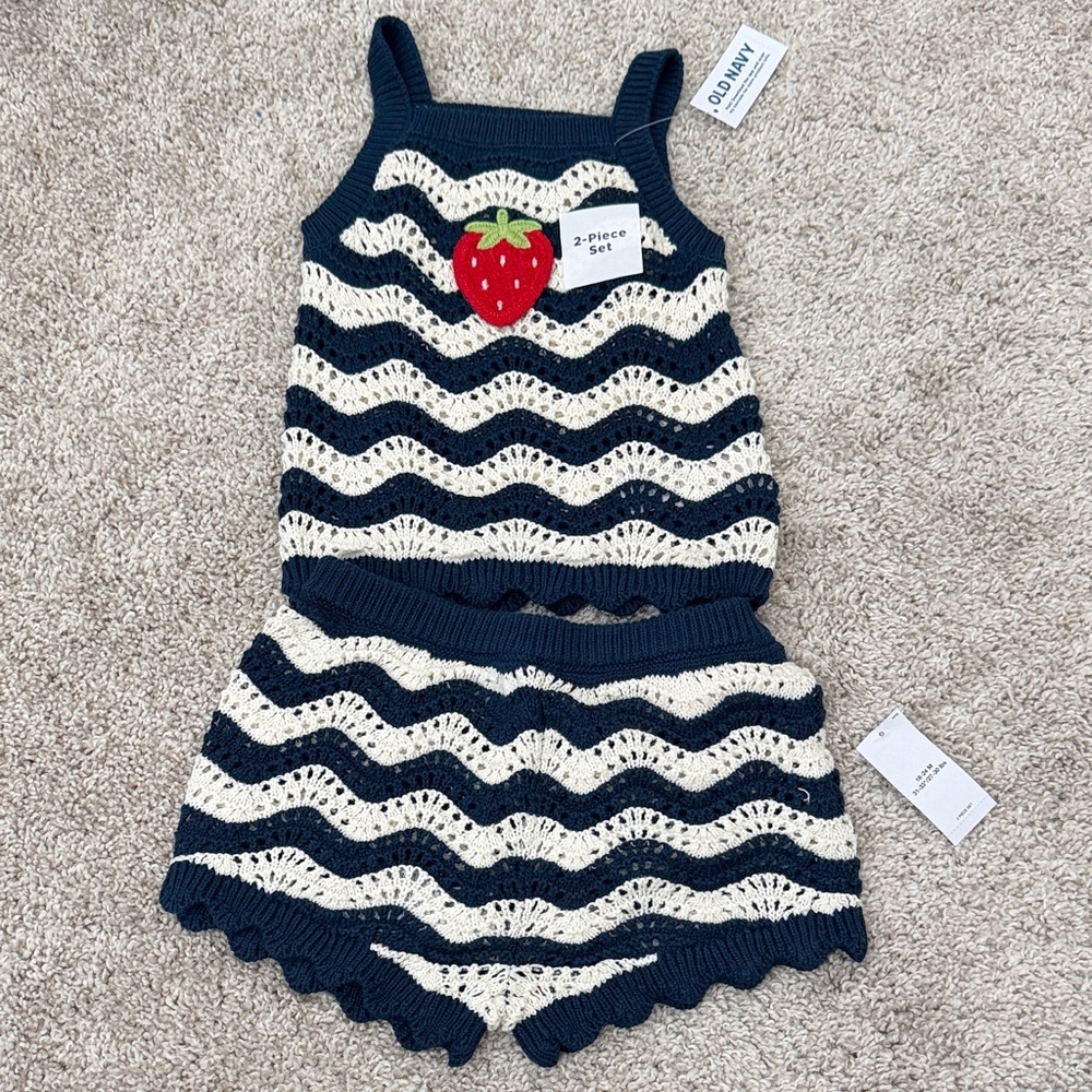 Striped Crochet Tank & Shorts Set with Strawberry Patch